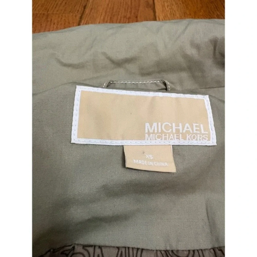 Michael Kors Womens XS Khaki Tan Utility Field‎ Jacket Monogram Lining Gold Zip